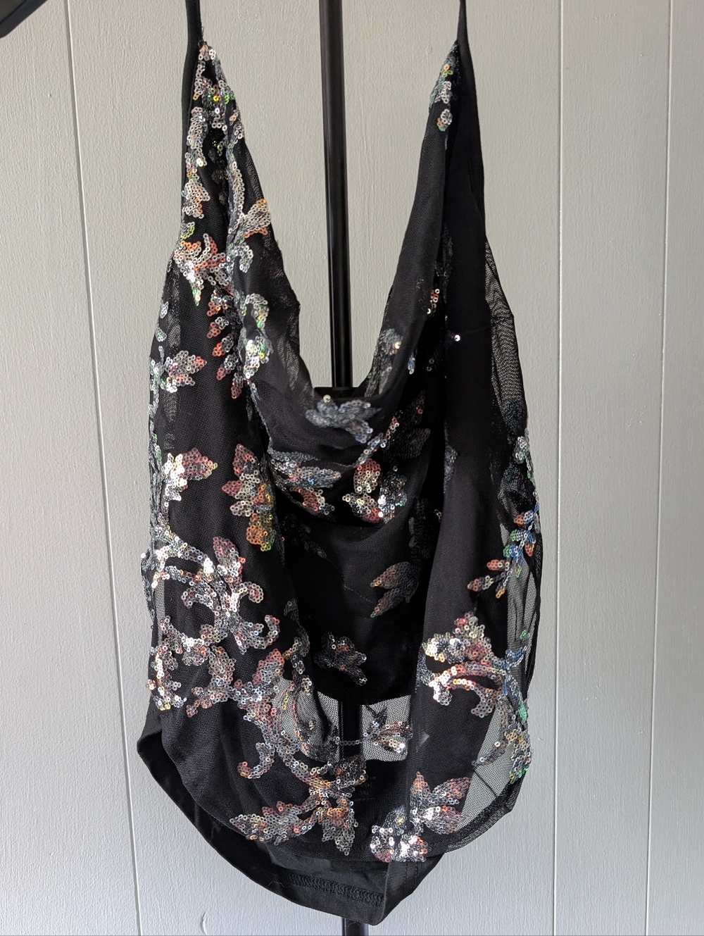 Black Sequin Draped Shoulder Bag